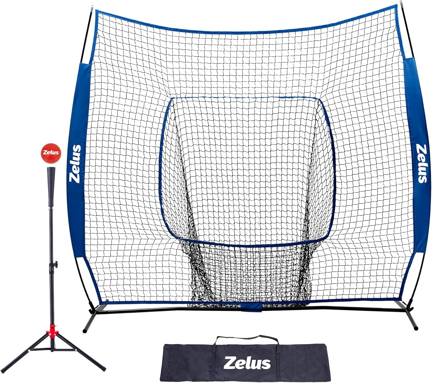 7×7 Baseball Net with Tee Kit, Portable Baseball Net for Hitting and Pitching, Softball Net with Tee, Carry Bag & Weighted Baseball